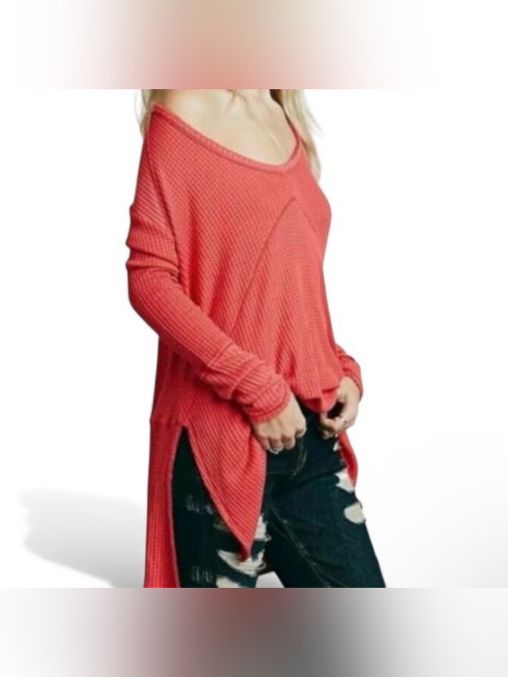 Free People Drippy Thermal Sunset Waffle Knit Tunic Size M - Picture 3 of 10